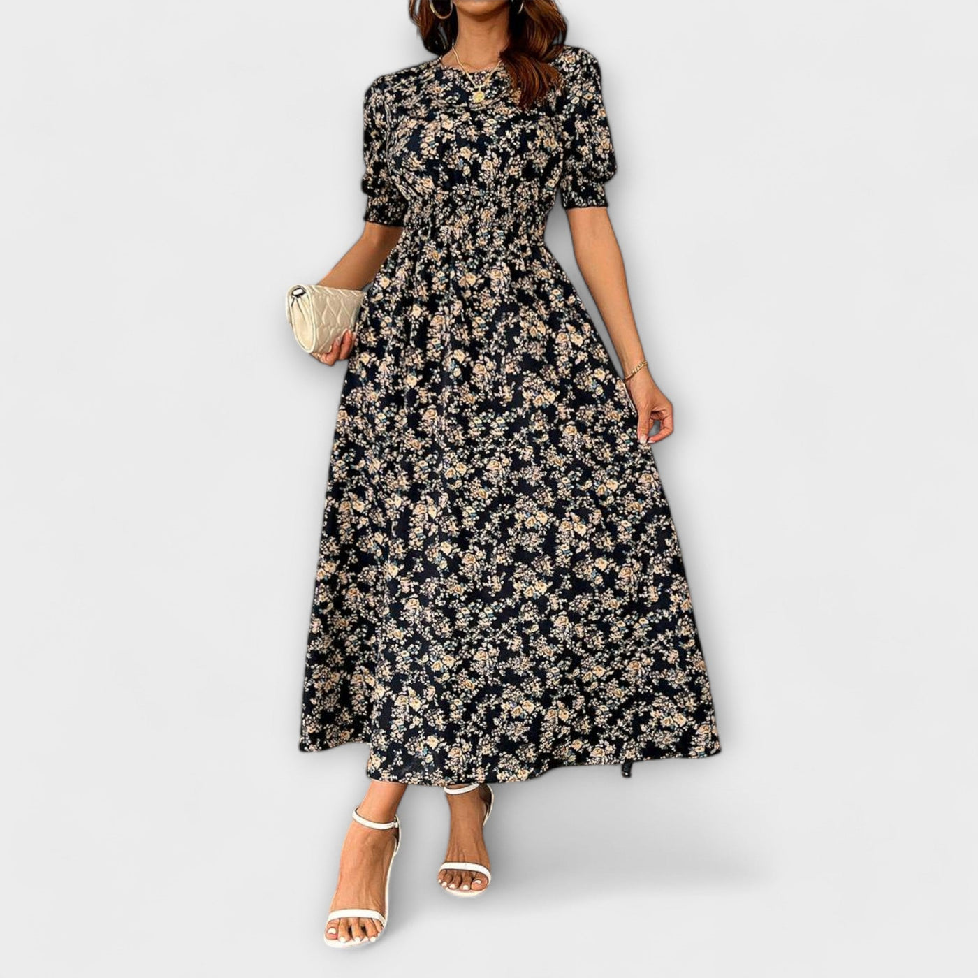 Amelia – Vestido con escote redondo y estampado floral