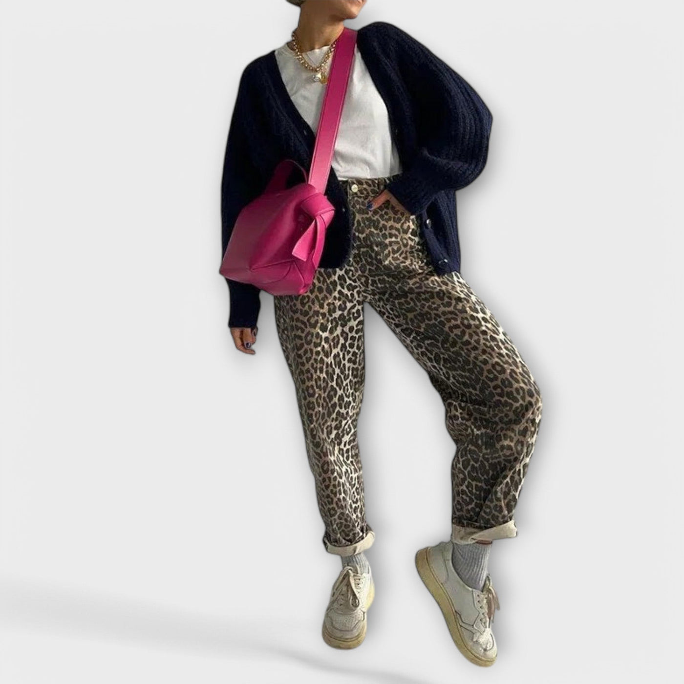 Chandra – Jeans vintage con estampado de leopardo