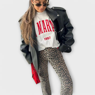 Chandra – Jeans vintage con estampado de leopardo