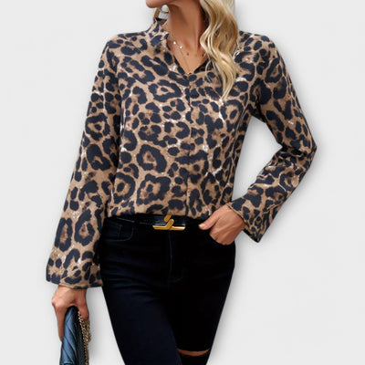 Blusa Casual de Leopardo con Escote